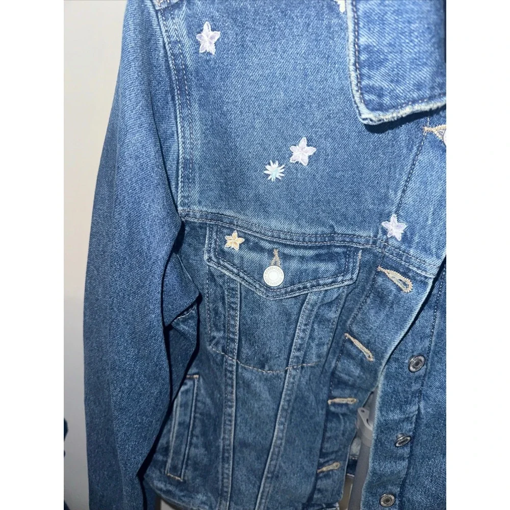 Lucky Brand Denim Jacket Embellished Star Applique Blue Jean Womens size large - Picture 5 of 12